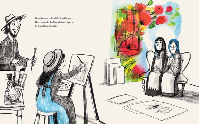 Opslag fra billedbogen "Anna - En lille maler", skrevet og illustreret af Zarah Juul