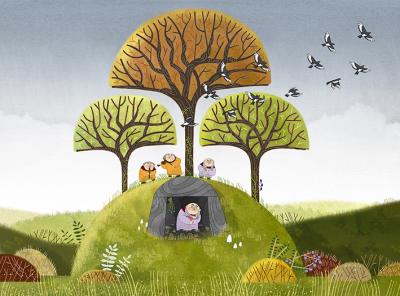 Maria  Buchmann / Gravhøjen Hallebrønshøj, ved Sorte Muld, Bornholm.<a href=https://www.illustratorerne.dk/illustrator_profil/index-profil.php?bpid=111><br><b> SE PROFILEN </b></a>